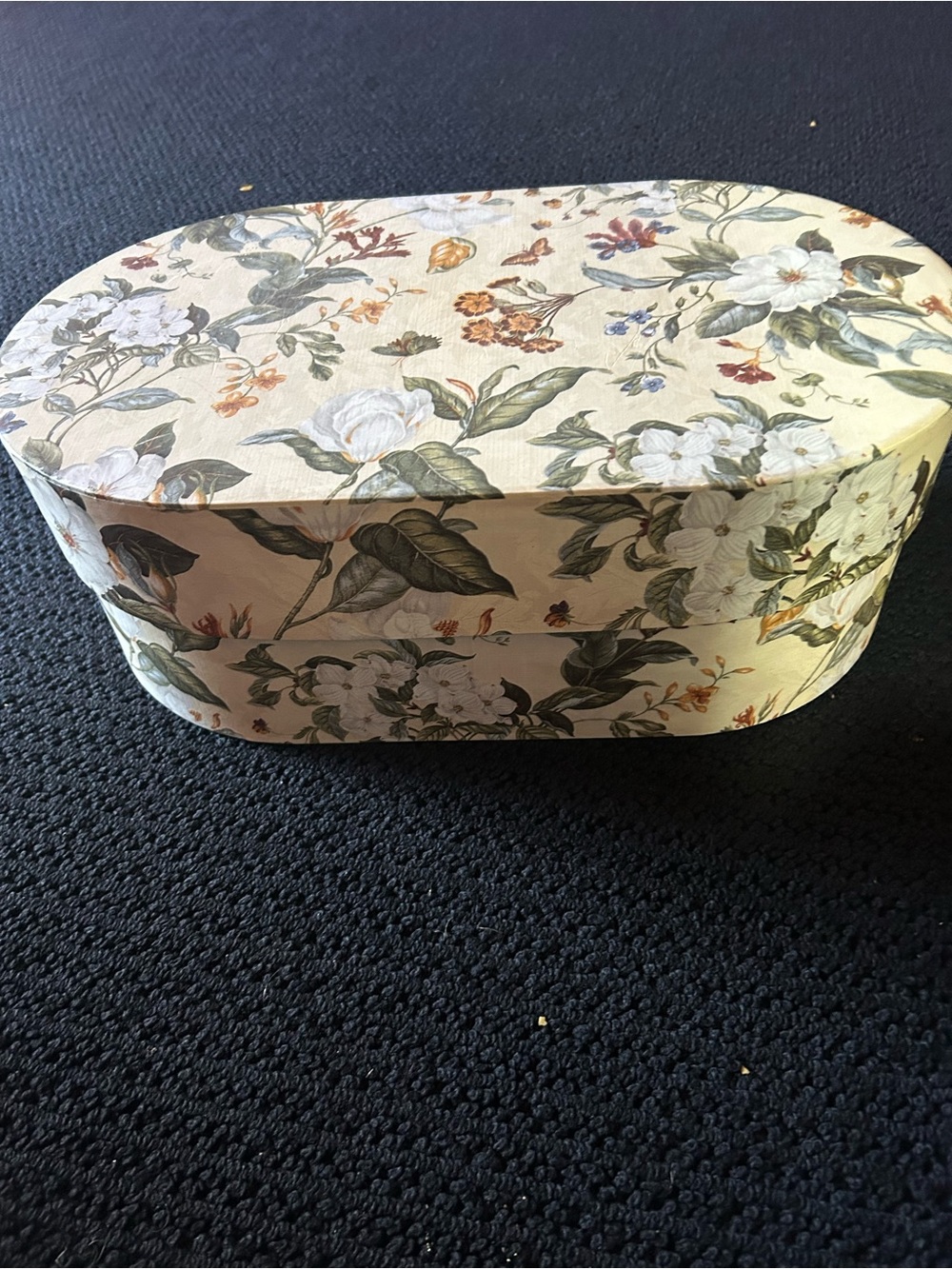 Lang Floral Decorative Oval Storage Box - Cream and Green